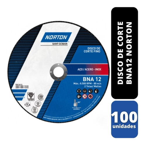 Kit 100 Discos De Corte Bna12 4.1/2x1,6 X 7/8 Norton