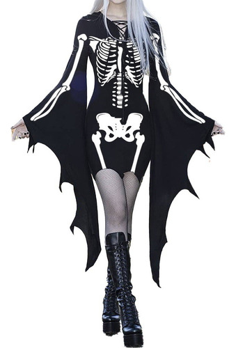 Mini Vestidos De Halloween Esqueleto Con Mangas Acampanadas
