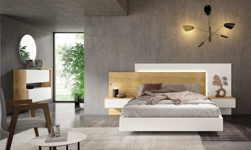 Imagen 1 de 3 de Cama Doble Moderna En Madera Y Blanco Poliuretano Ref: Amaya