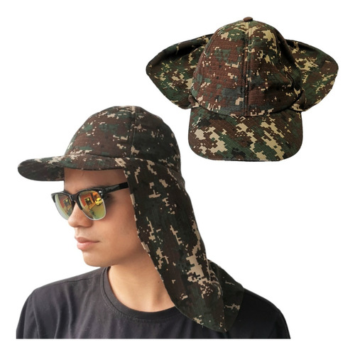 Gorra Cachucha Safari Protector Solar Cuello Capa Camuflado 