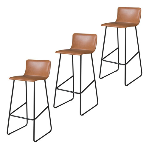 Conjunto 3 Banquetas Dubai Em Couro Caramelo E Base Preta