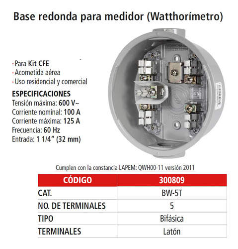 Base Para Wattometro 5 Terminales Iusa