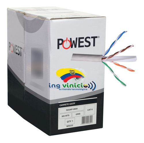 Rollo De Cable Utp Cat6 Powest De 305m Color Plomo 100% Cu