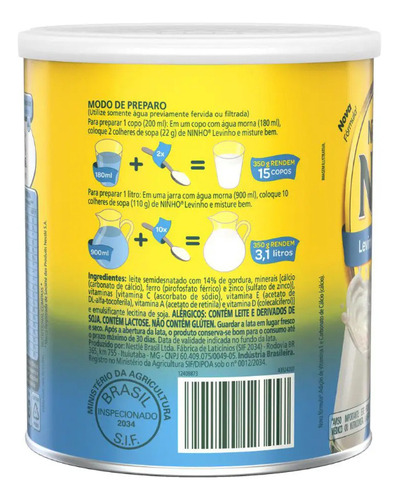 Fórmula infantil em pó Nestlé Ninho Forti+ Levinho en lata de 1 de 350g - 6 meses a 2 anos