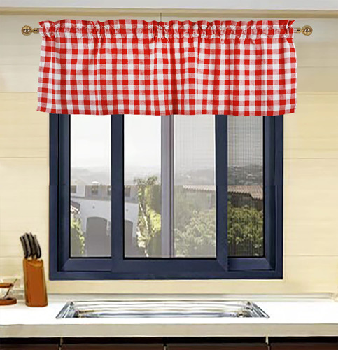 Cenefa Ventana Cocina Cuadro Rojo Blanco 2 Corta Tela Granja