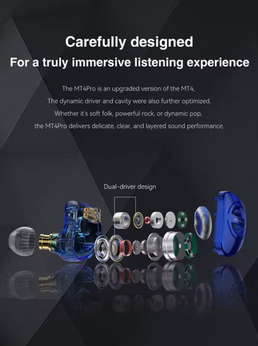 Audífonos Monitores Trn Mt4 Pro Sin Micrófono Blue Plateado