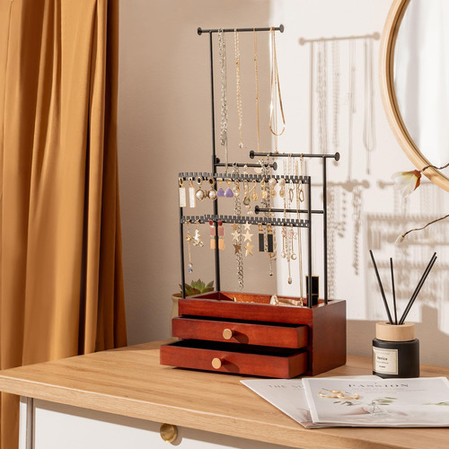 Procase Organizador De Joyas Joyero De Madera Con 2 Cajones