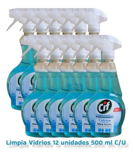 Cif Limpia Vidrio Secado Rápido Pack 12 Unidades X 500ml C/u