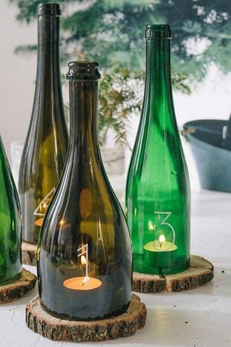 Cuello De Botella Verde, Manualidades, Lámparas, Velas, 3pza