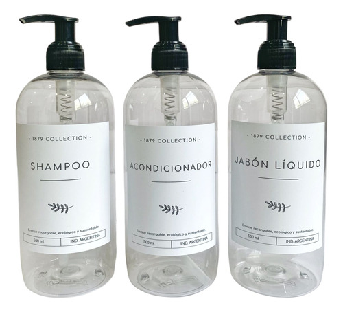 Set Dispenser Plastico Shampoo+acondicionador+jabon Liq