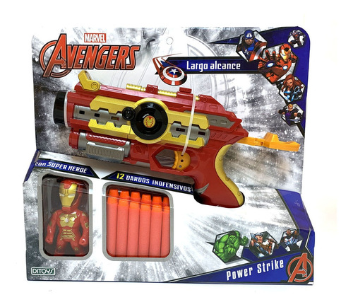 Avengers Pistola Power Strike Con Muñeco De Iron Man