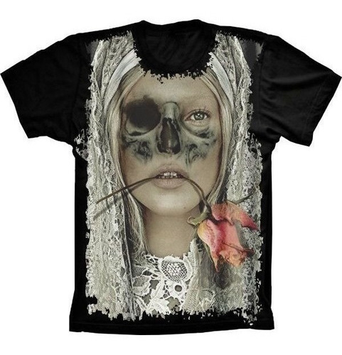 Camiseta Estilosa 3d Fullprint Skull Caveira Mulher Mouth