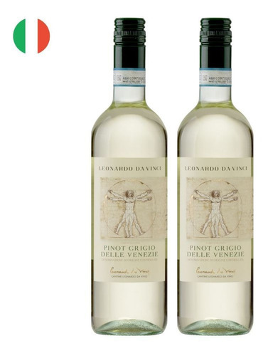 Kit 2 Vinhos Leonardo D Vinci Pin Grigio Branco Itália 750ml