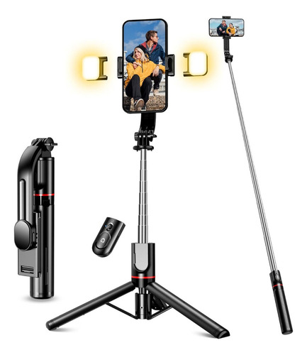 Trípode Selfie Stick Doble Luz Led Y Control Remoto Versátil