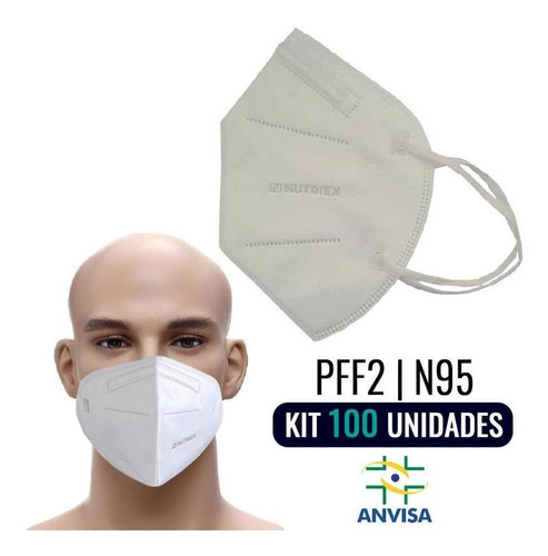 Kit 100 Máscaras Respirador Pff2-s S/ Válvula Anvisa Nutriex Cor Branco