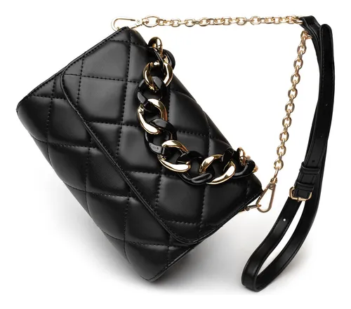 Bolso Manos Libres Negro Con Cadena Para Mujer