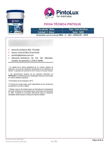 Pintura Pintolux Pintolin Galón 4 Litros Vinil Acrílica