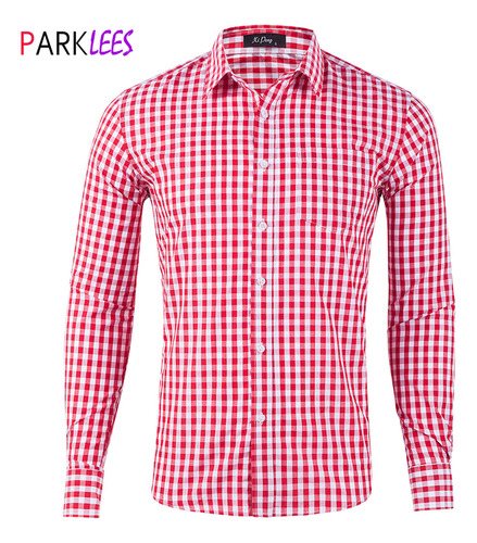 Camisa Casual De Algodón A Cuadros A Cuadros Para Hombre Con