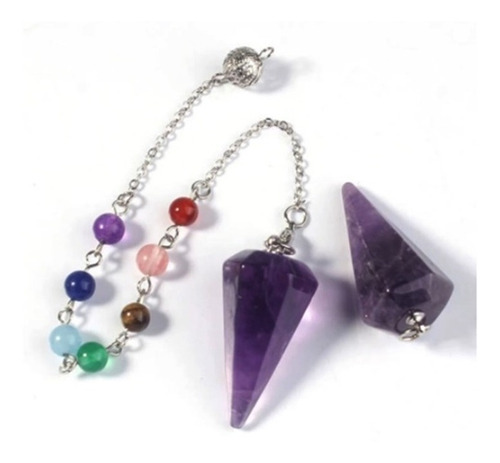 Imagen 2 de 2 de Péndulo Reiki Piedra Amatista Y 7 Chakras