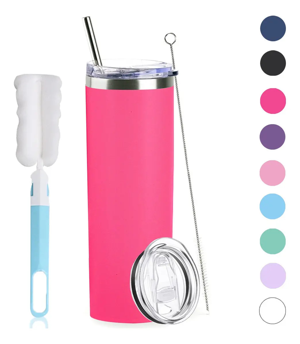 Vaso Skinny 20oz 600ml Termo De Acero Inoxidable Frió Calor Vaso Térmico Con Popote Y Cepillo