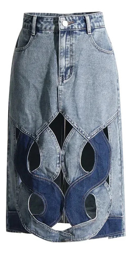 Falda Midi Casual De Mezclilla Con Corte De Cintura Alta Par