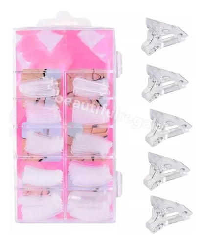 Kit 100 Capsulas System Dual + 5 Broches Sujetador Uñas Negro