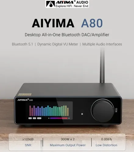 Imagen 2 del producto Amplificador Audio Aiyima A80 Dac Integrado Hi-res Bluetooth Negro 300 W