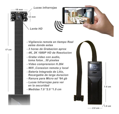 Minicámara Wifi Espía 4k, Vigila Desde Celular + Micro Sd 32