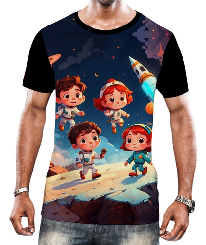 Camisa Camiseta Cri.anças Astronautas Planetas Galáxias 8