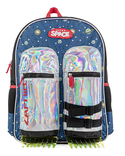 Mochila Espalda Escolar Cohetes Del Espacio 45 Cm Color Azul Marino-rojo Diseño De La Tela Space