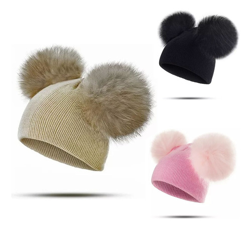 Imagen 1 de 7 de Gorro De Punto Cálido Para Bebé Gorro Con Doble Pompón