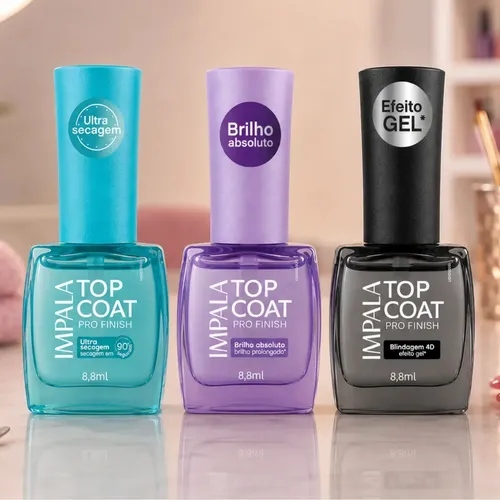 Kit 3x Top Coat Impala Pro Finish Secagem Blindagem Brilho Linha ...