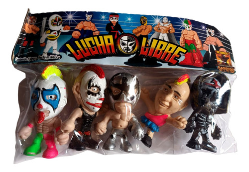 Paquete 5 Mini Luchadores Cabezones - Lucha Libre - Pack 12