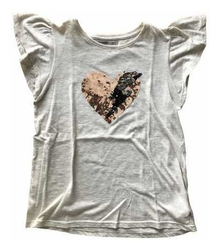 Remera Wanama Talle 12 Rayo/corazón Lentejuelas Gris