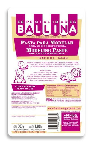 Pasta Ballina Para Modelar X500g - Cotillón Waf