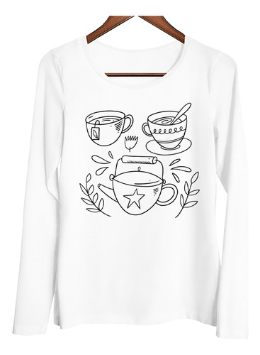 Remera Mujer Ml Te Tetera Tazas Te Negro Verde Desayuno