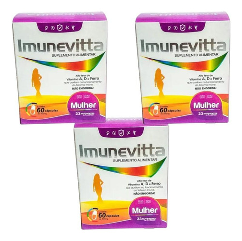 Kit Imunevitta Mulher Com 3 Caixas De 60 Cápsulas Cada