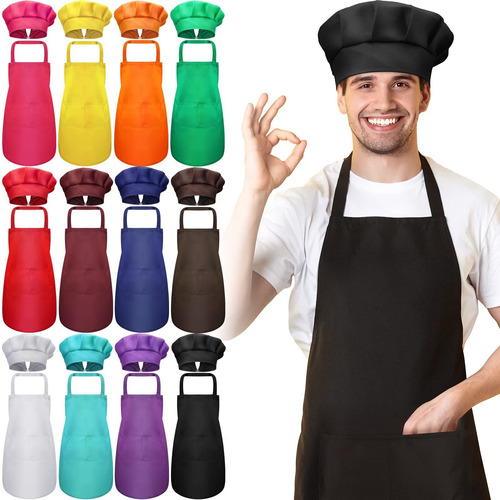 Satinior Juego Sombrero Chef Color Para Adulto Delantal 12