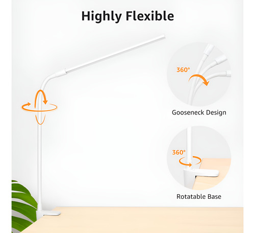Lampara Led Escritorio Usb Regulable Blanco Pinza Ajustable