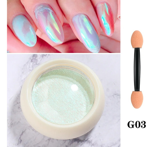 Polvo Efecto Aurora Tendencia Uñas Decoración Nails