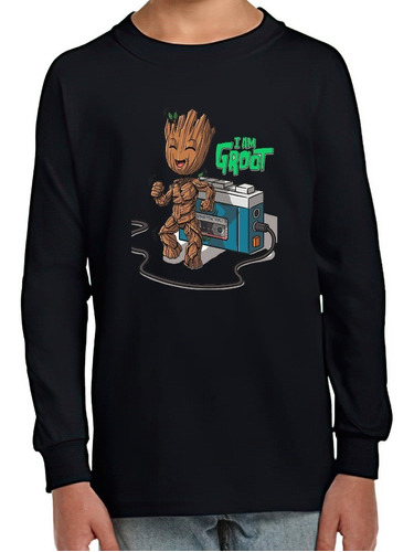 Polera Manga Larga Niño I Am Groot Yo Soy Groot 100% Algodón