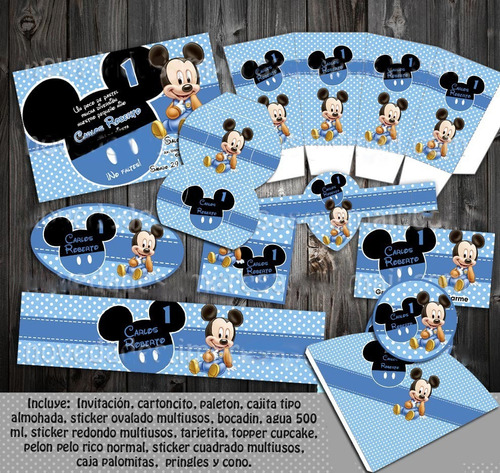 Kit Imprimible Mickey Baby Azul Cielo Editable Candy Bar