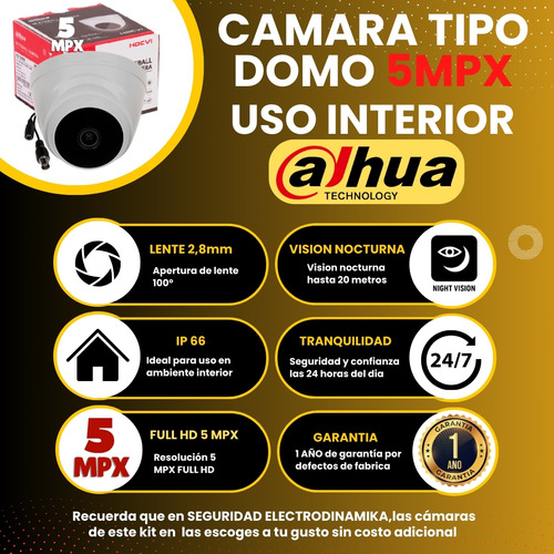 Kit Cctv 5 Mpx Dahua Dvr 8 Ch + 8 Cámaras 5 Mpx + Disco D