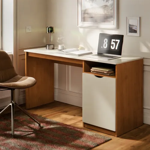Escrivaninha Para Computador Maxi 115cm Com Porta E Nicho Mesa Home Office Mesa De Escritório Compacta Mesa De Estudo Estrutura Mdf Mdp Design Moderno Nature Off