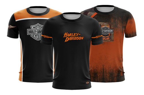 Imagem 1 de 7 de Kit 3 Camiseta Camisa Harley Davidson Moto Casual Motorcycle