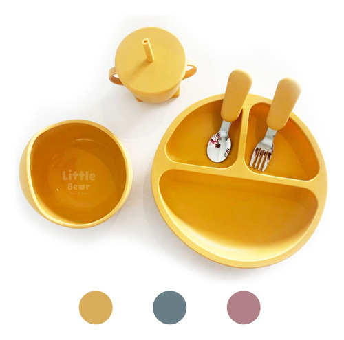 Kit Comida Bebe Con Bowl Y Plato Adhesivos, Cubiertos Y Vaso