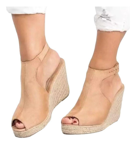 Sandalias Con Punta Abierta Y Suela De Lino Con Forma De Pez