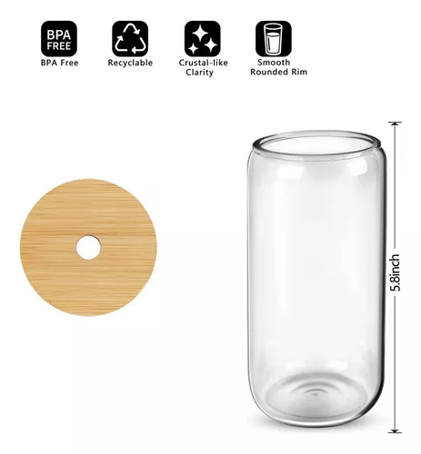 Vasos para beber con tapas de bambú y de vidrio, juego de 4 piezas