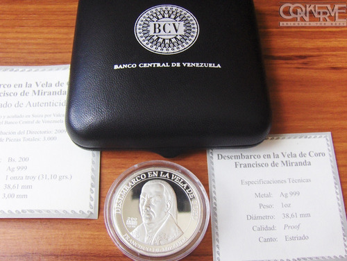 Moneda De Plata Miranda Desembarco Vela De Coro Proof 2010