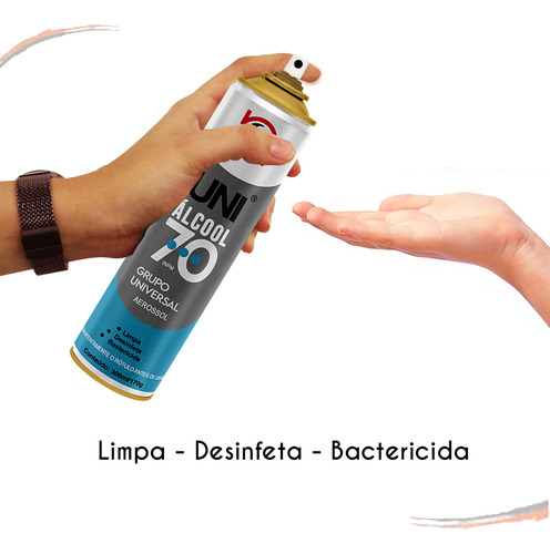 Álcool 70% Aerossol Spray Higienizador Inpm Uni1000 300 Ml